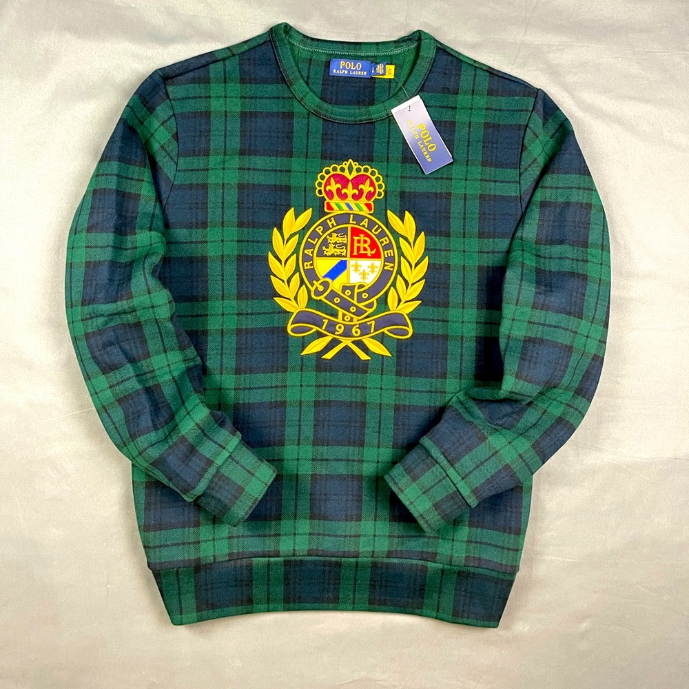 Polo Ralph Lauren Plaid Crest Logo Embroidered Sweatshirt Sweater XXL 2XL